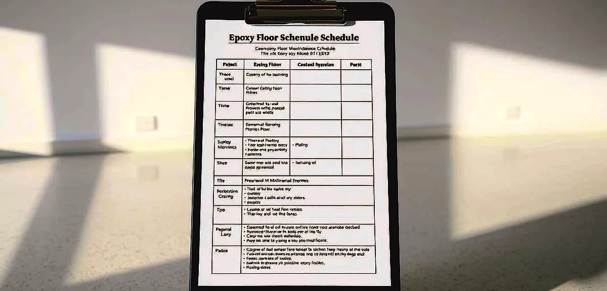 A well-organized and detailed epoxy floor maintenance schedule against a clean, minimalist background.