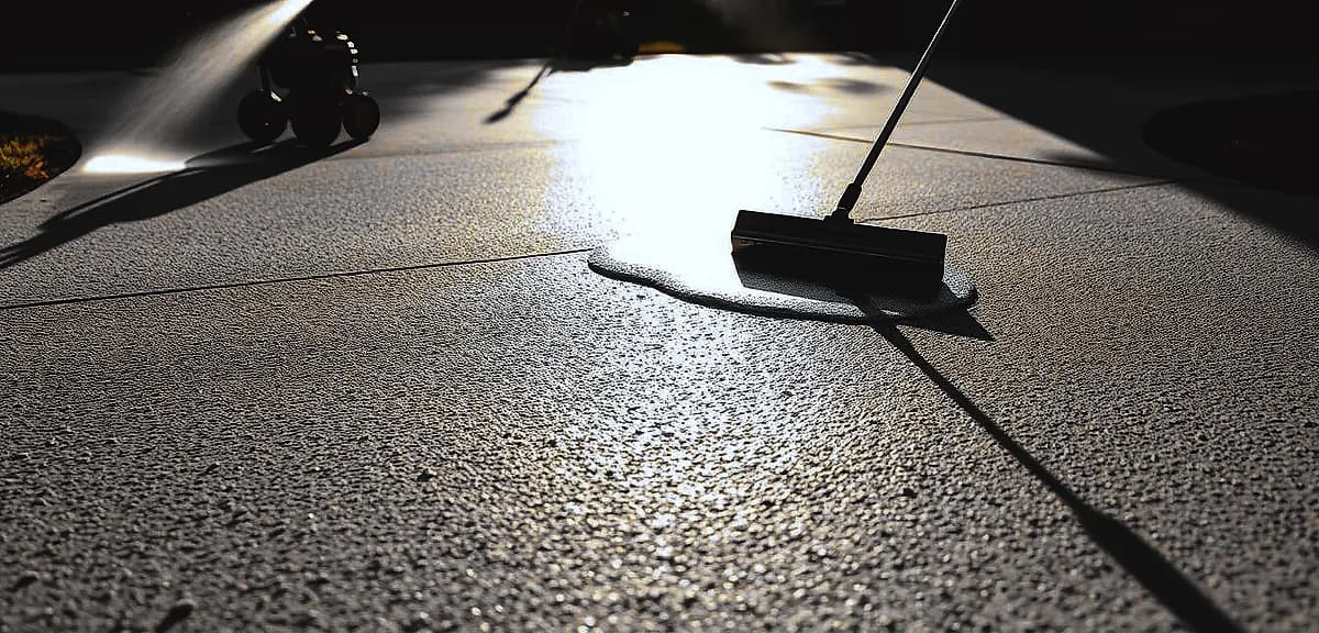 A neatly paved driveway with a textured, uniform surface, bathed in warm, golden sunlight.