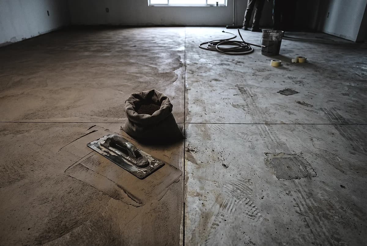 A terracotta coloured slab meeting an untreated grey section along a straight edge
