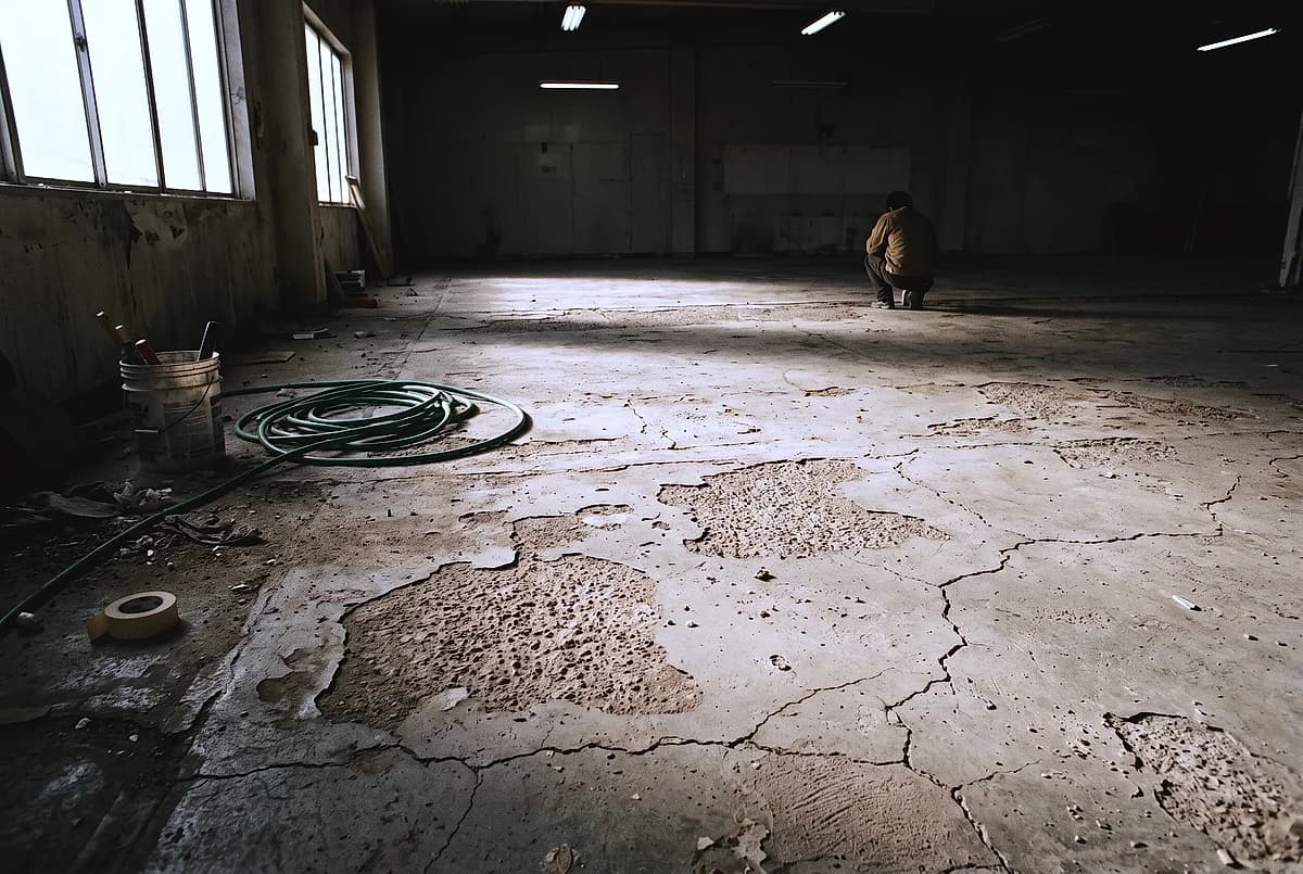 A weathered slab where the surface has scaled away and exposed the aggregate