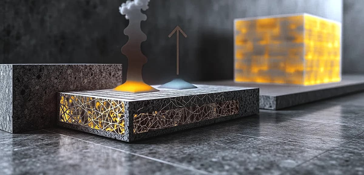 A cross-section of a polished concrete slab, showcasing its intricate thermal regulation mechanisms.