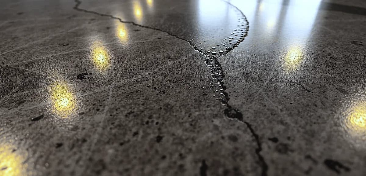 Polished concrete surface, illuminated by warm, directional lighting, showcasing innovative textures and patterns.