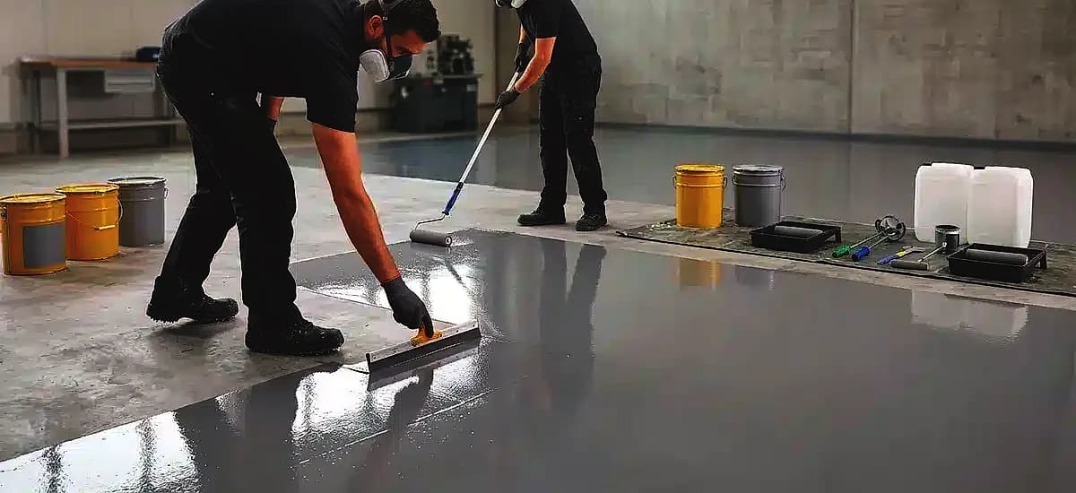 Professional installation of a high-build epoxy and polyaspartic floor coating system in a commercial facility