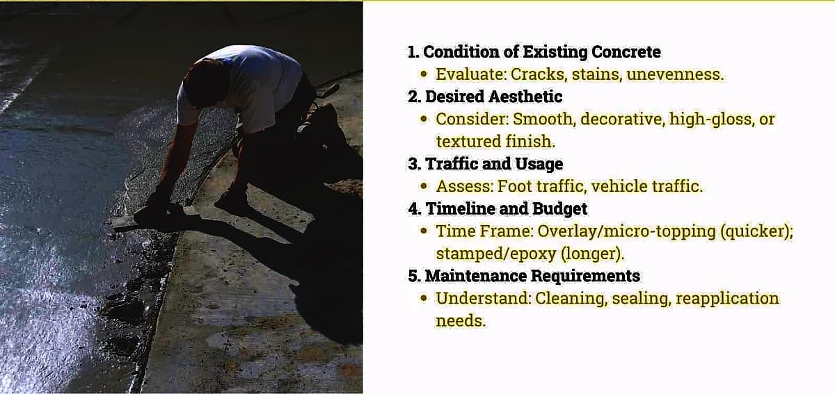 factors to consider when choosing a concrete resurfacing method