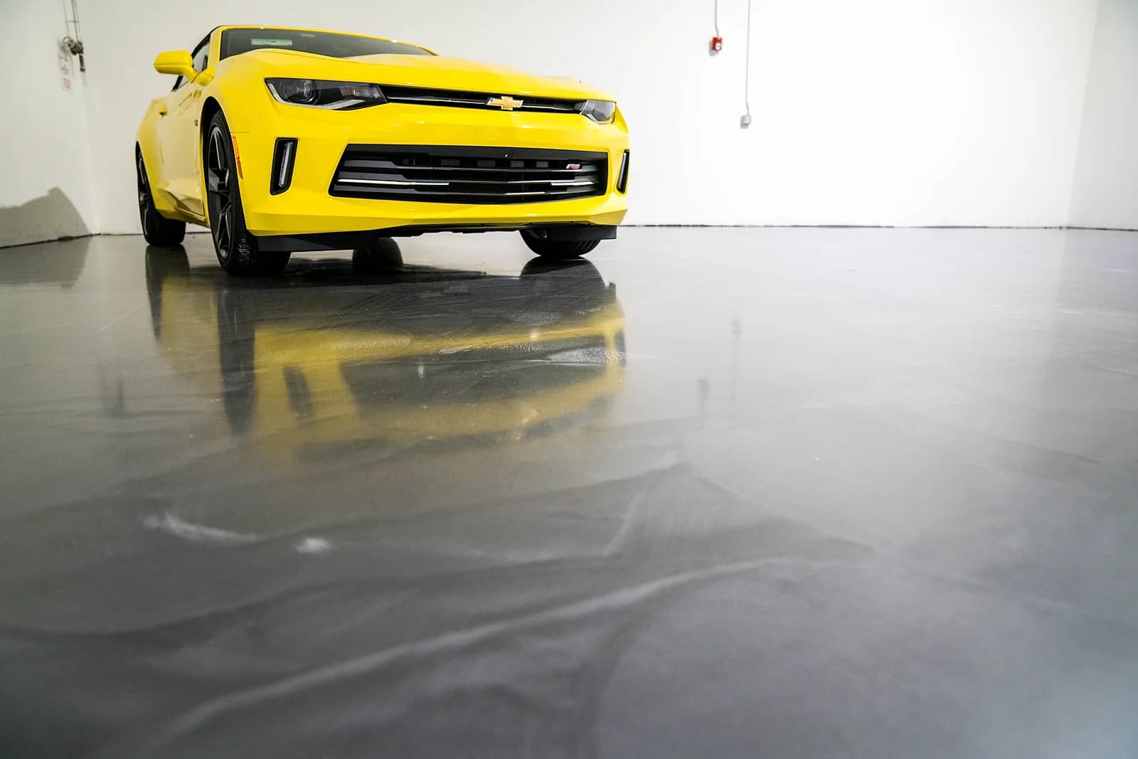 A metallic epoxy floor system close up
