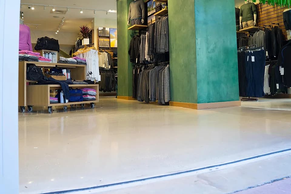 Retail store in Miami: the finished sales floor seen from the storefront entrance