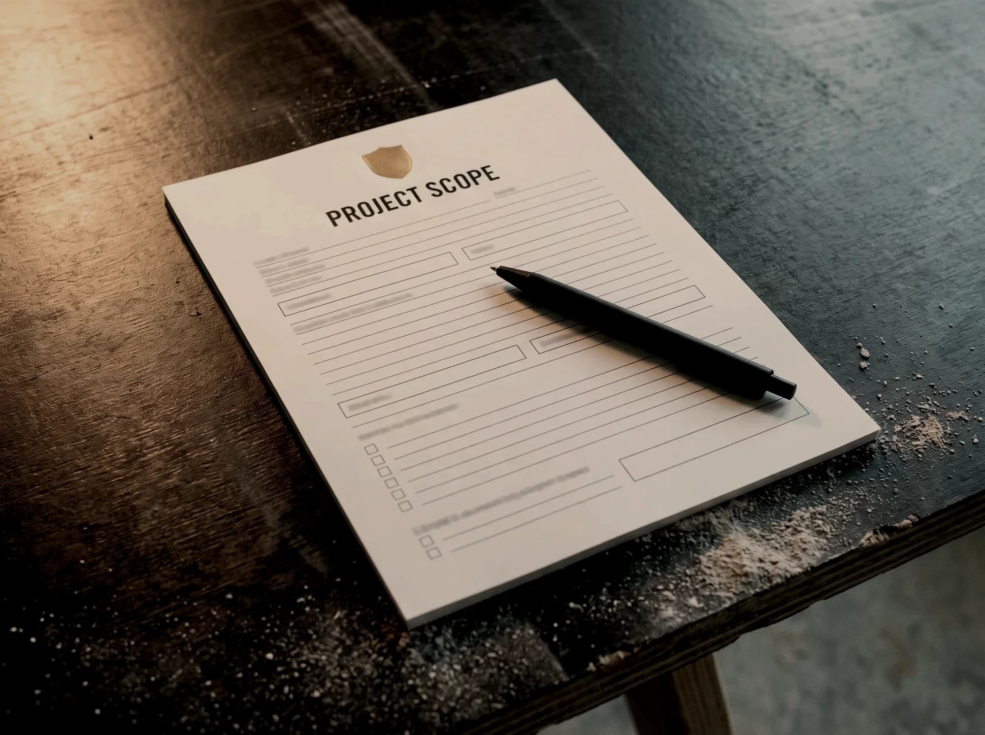 Written project scope document with a pen, ready to sign