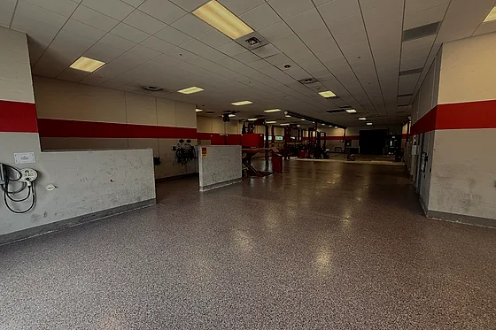 Another view along the same flake corridor, the red wall band running above the floor