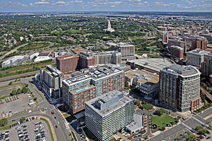 An aerial view of the city of Alexandria, VA