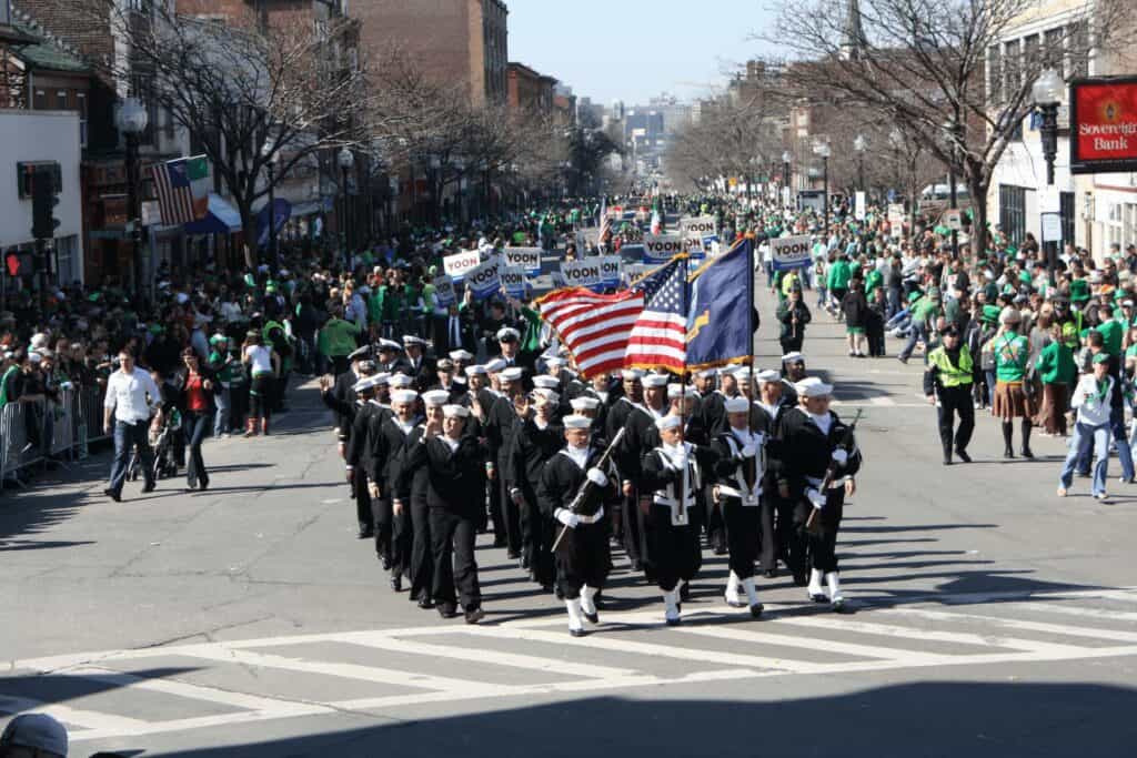 US navy sailors in Boston's St Patrick's Day